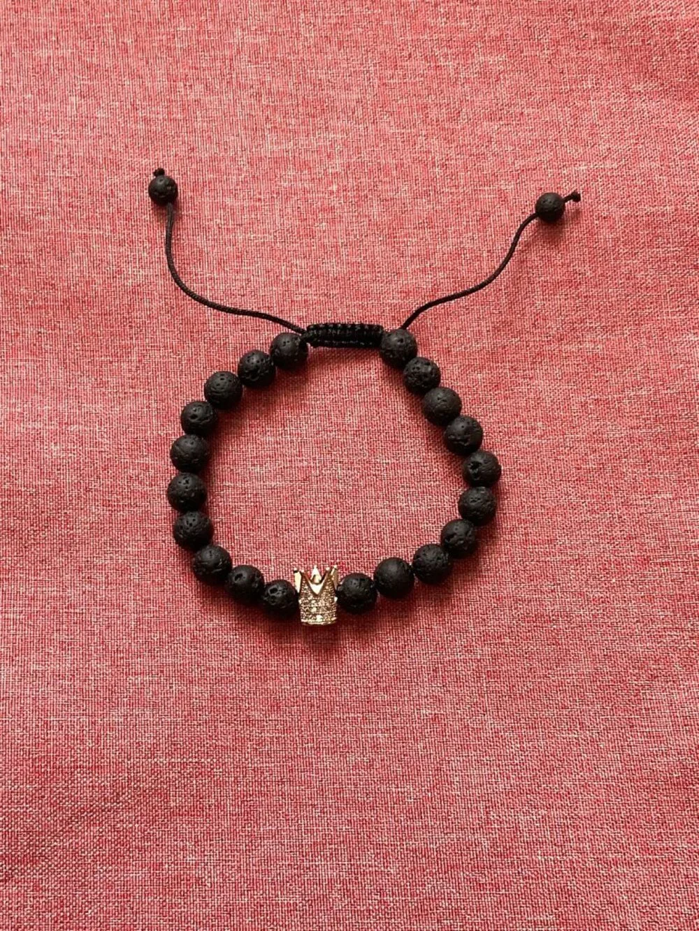 NWOT UNISEX LUXURY BLACK LAVA ROCK CROWN CHARM BRACELET – ADJUSTABLE - Picture 7 of 7